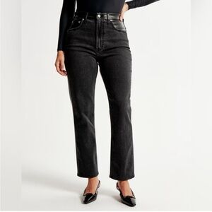 Abercrombie & Fitch Curve Love 90’s Straight Jean Vegan Leather Jean Mixed